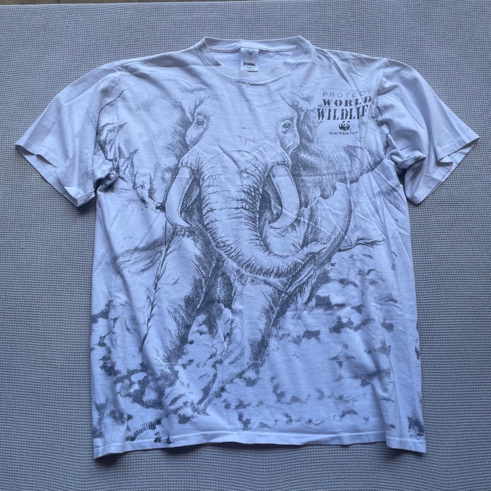 Vintage Jostens WWF Elephant All Over Print T-Shirt XL Single Stitch USA Made